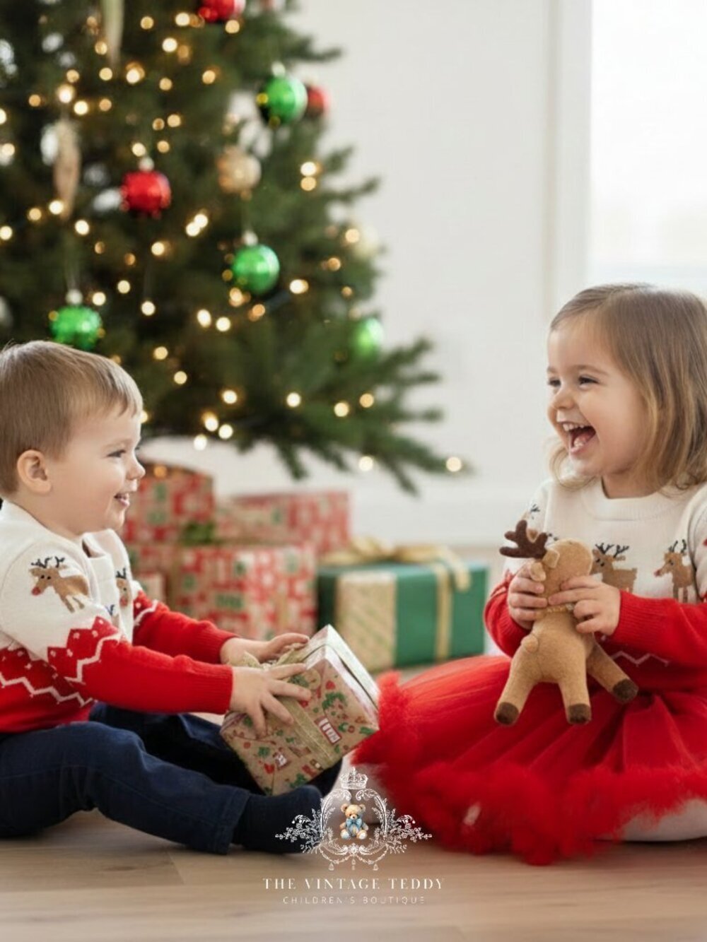 NWT Cute Kids Christmas Knitted Sweater Warm & Comfy Long Sleeve Reindeer Red 2T - Picture 1 of 4